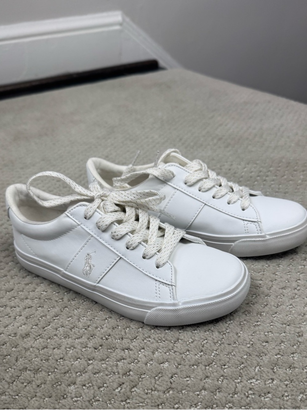 Size 3 Polo Ralph Lauren White Leather Sneakers Kids - Picture 9 of 9
